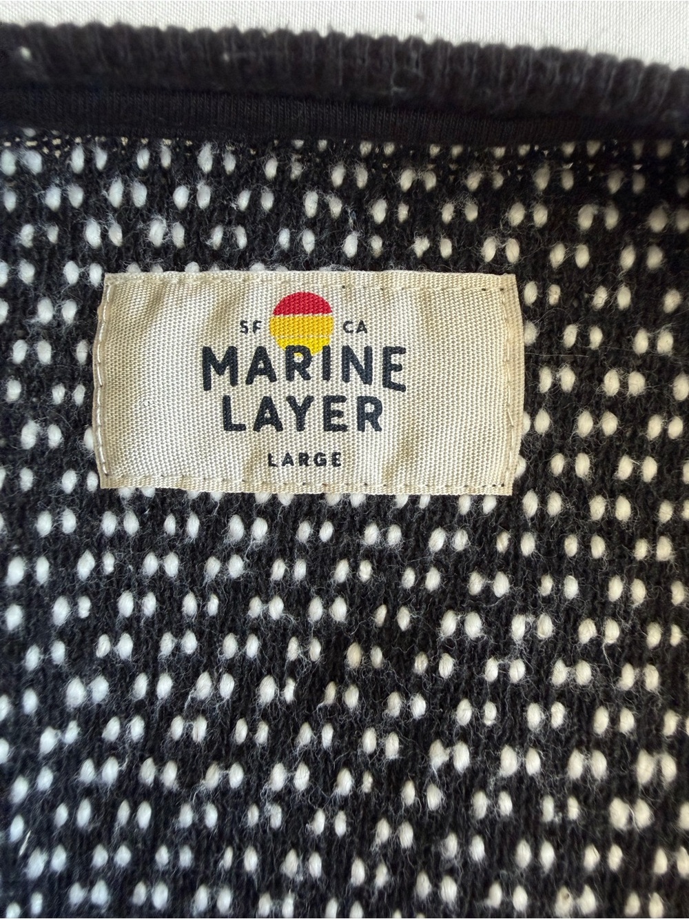 Marine Layer Black White Textured Crew Neck Sweater - Picture 12 of 16